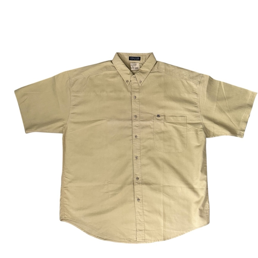 Structure Men’s Khaki Button Up Shirt Short Sleeve XL Linen Blend Casual Work